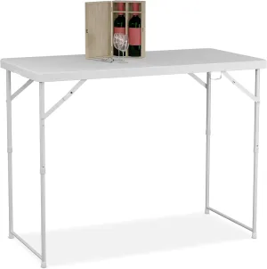 Folding Garden Table, Height 74 x 120 x 60 cm, Plastic, Steel, Height Adjustable, 6 People, Camping Table, White