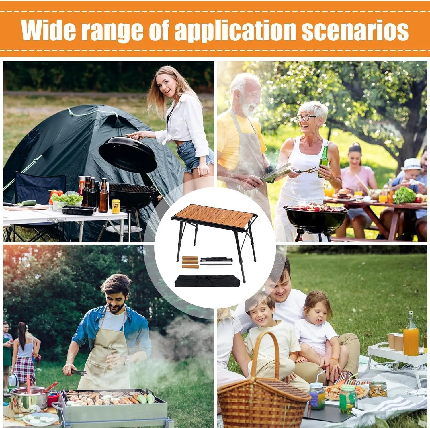 Folding Table - Beach Picnic Collapsible Rack, Adjustable Height Camping Tables | Portable Folding Counter, Camp Desk with Aluminum Legs, for Outdoor Hiking Fun Home, 18x12.5x55cm