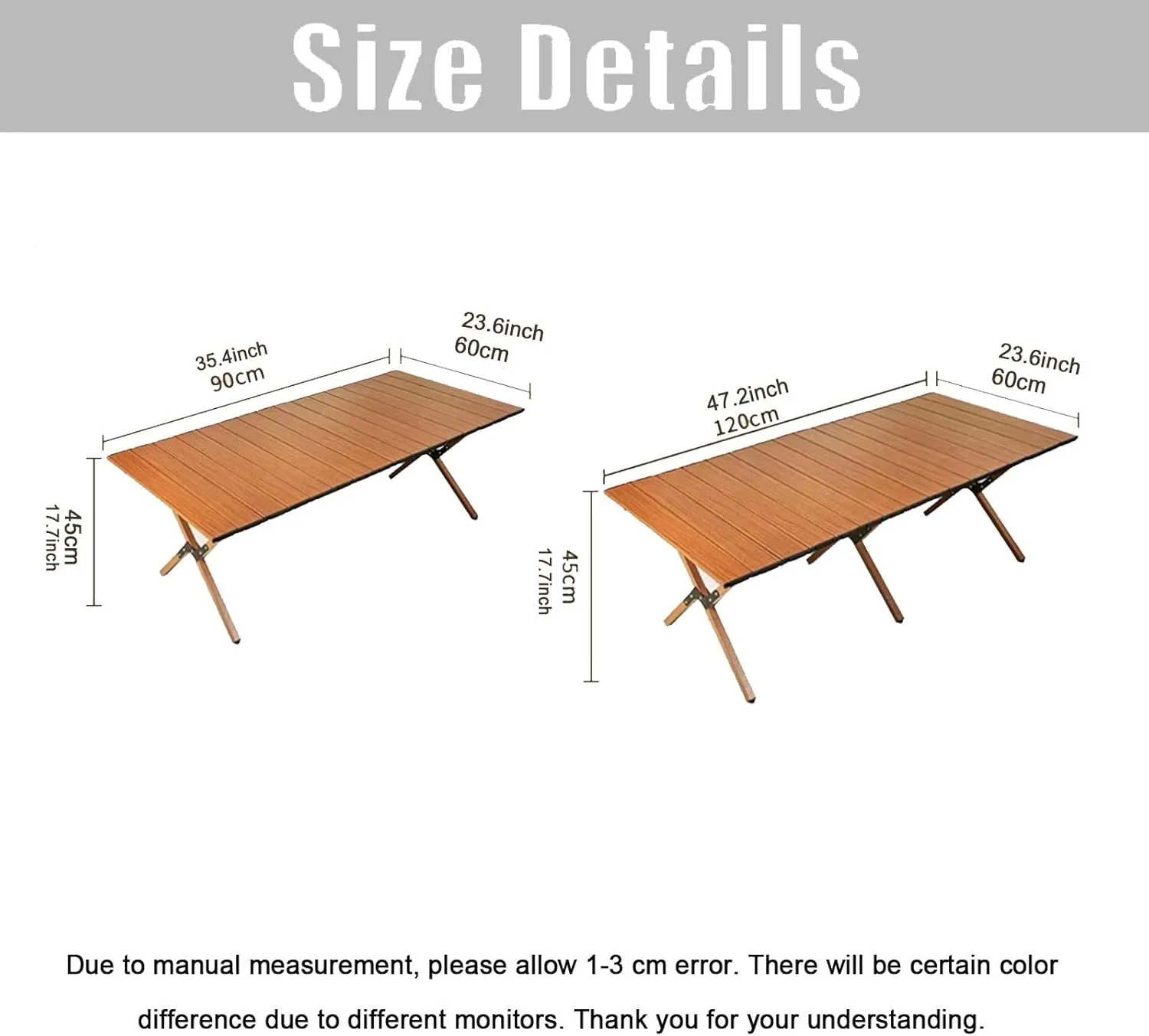 Folding Table Picnic Camping Table, Portable Roll Up Folding Dining Table, Lightweight Picnic Portable Table, for Travel Picnic Beach Party(Walnut,35.4 * 23.6 * 17.7in)