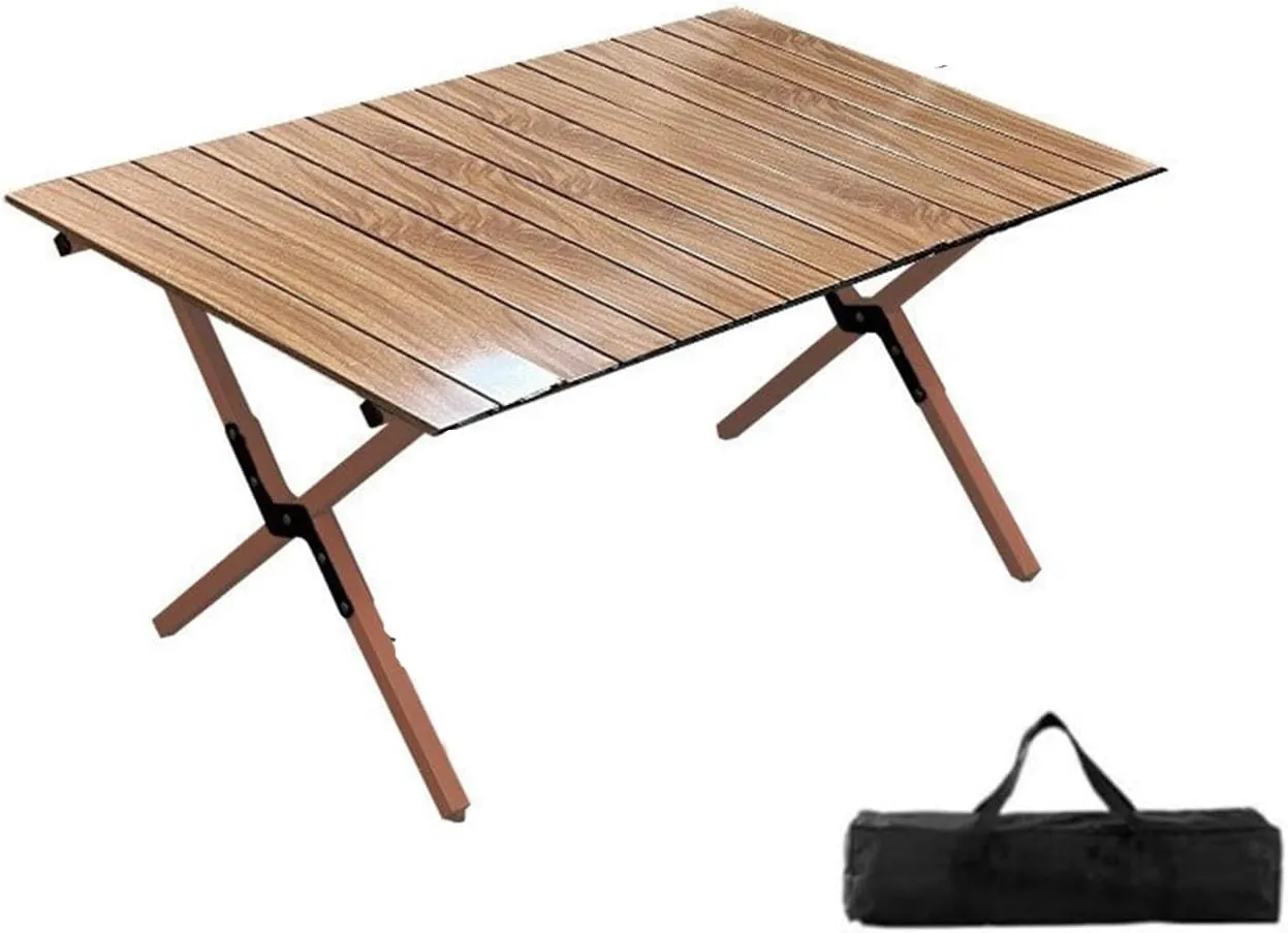 Folding Table Picnic Camping Table, Portable Roll Up Folding Dining Table, Lightweight Picnic Portable Table, for Travel Picnic Beach Party(Walnut,35.4 * 23.6 * 17.7in)