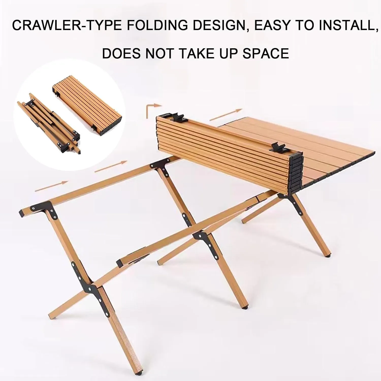 Folding Table Picnic Camping Table, Portable Roll Up Folding Dining Table, Lightweight Picnic Portable Table, for Travel Picnic Beach Party(Walnut,35.4 * 23.6 * 17.7in)