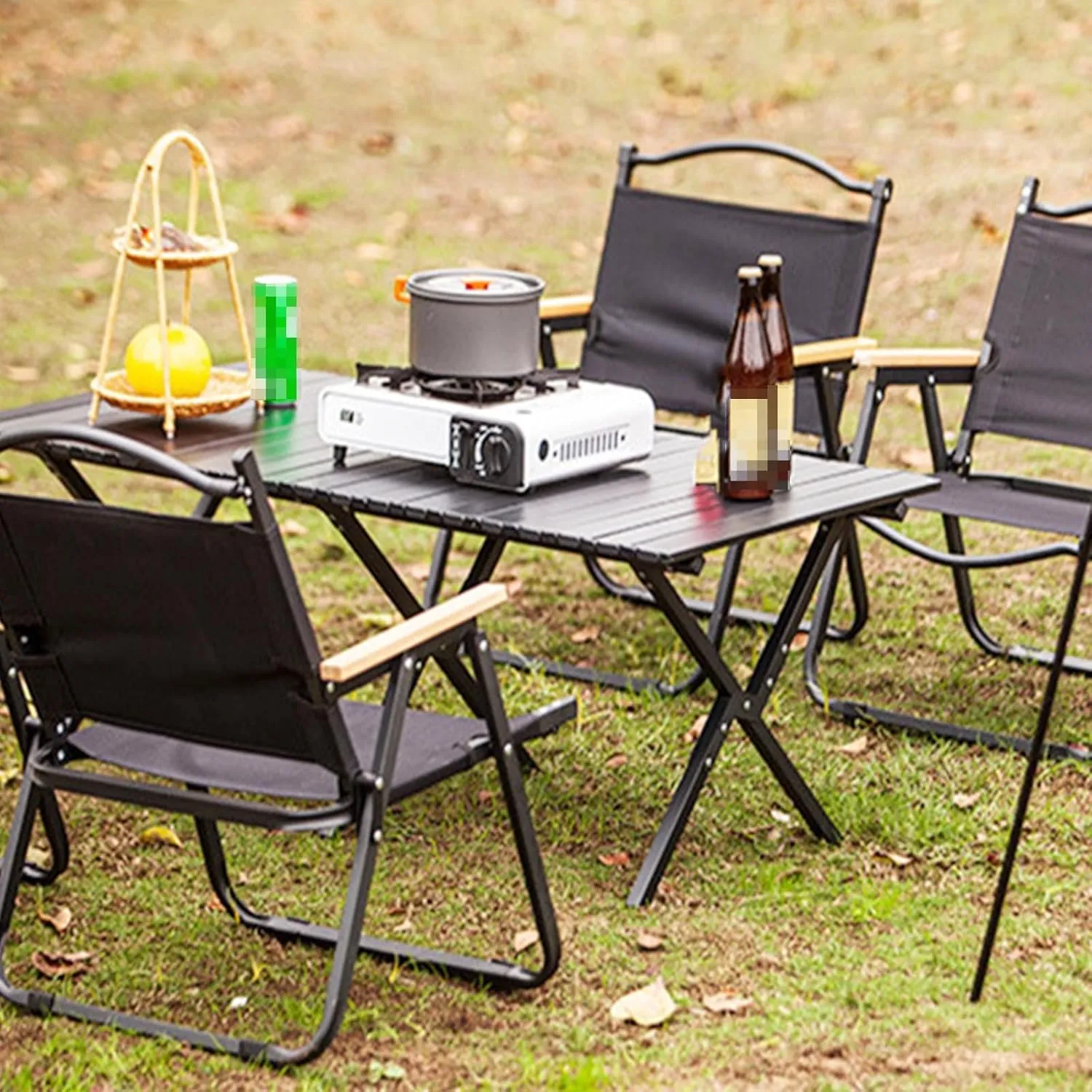 Folding Table Picnic Camping Table, Portable Roll Up Folding Dining Table, Lightweight Picnic Portable Table, for Travel Picnic Beach Party(Walnut,35.4 * 23.6 * 17.7in)