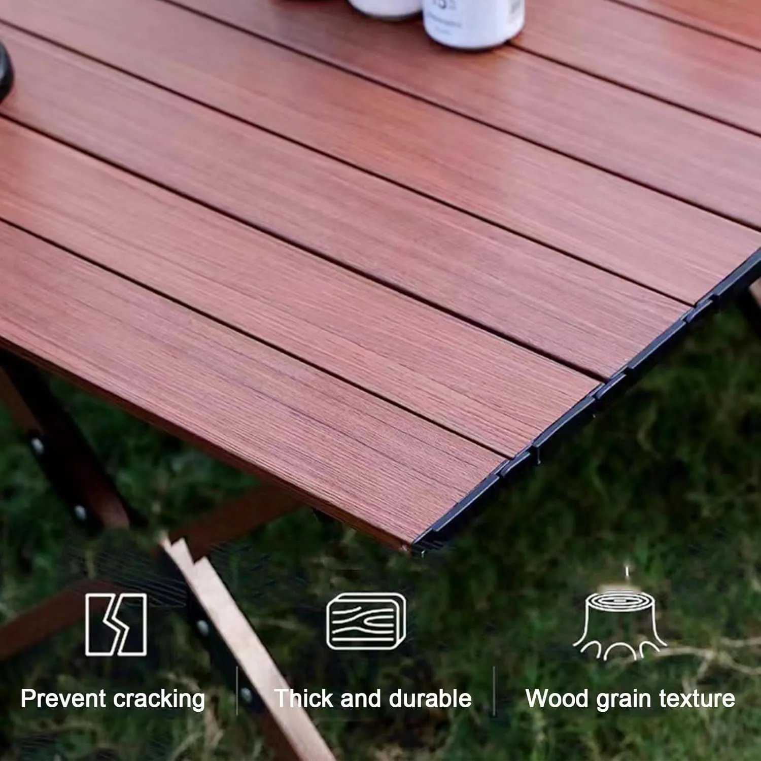 Folding Table Picnic Camping Table, Portable Roll Up Folding Dining Table, Lightweight Picnic Portable Table, for Travel Picnic Beach Party(Walnut,35.4 * 23.6 * 17.7in)