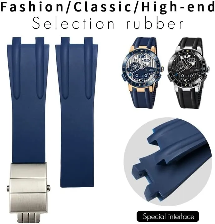 For Athens Ulysse Nardin Blue Black Sport Waterproof Watchbands Folding Buckle Watch Accessories 26mm Silicone Rubber Watch Strap