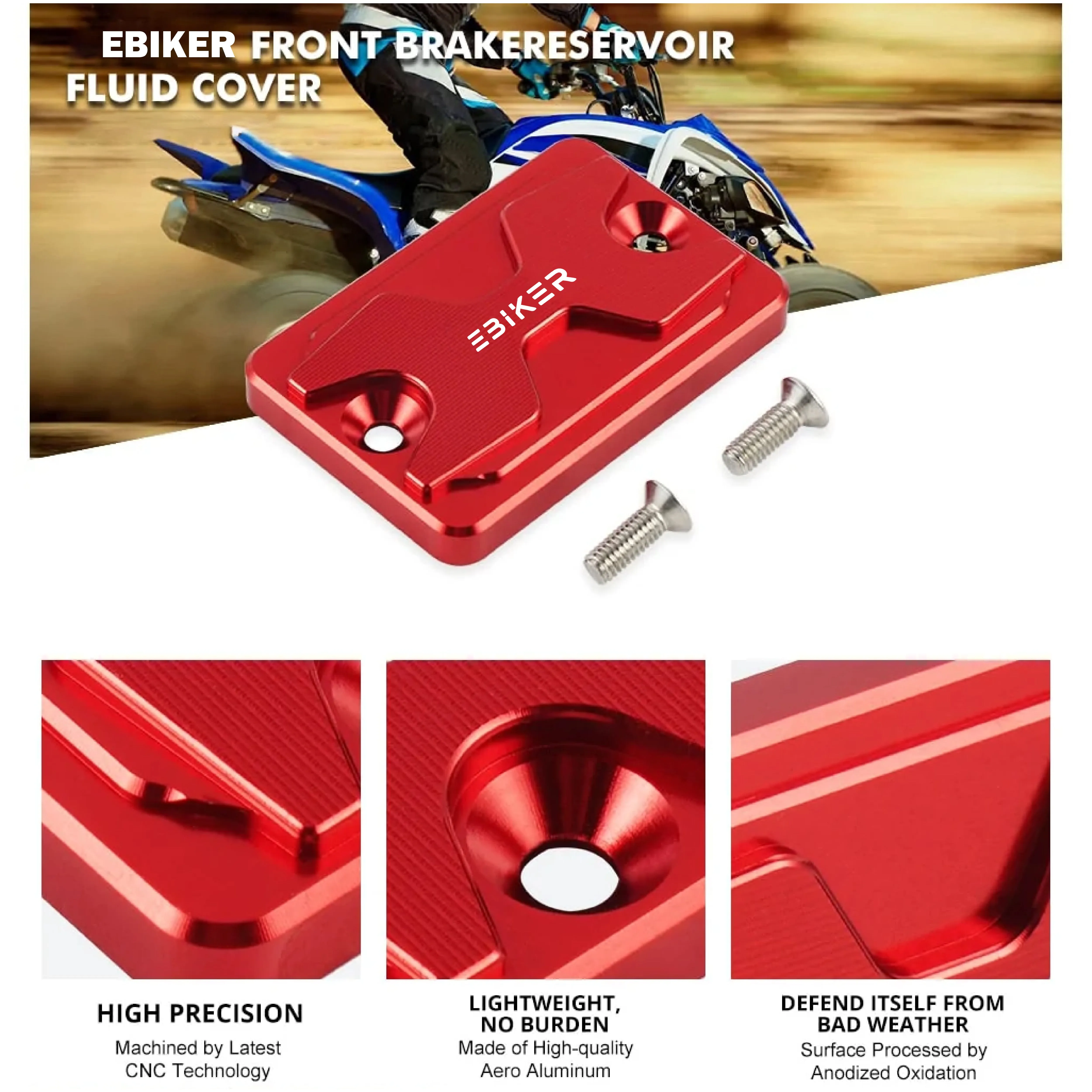 Front Brake Reservoir Fluid Cover For Yamaha Raptor 700R 2014-2021 Red - 890052