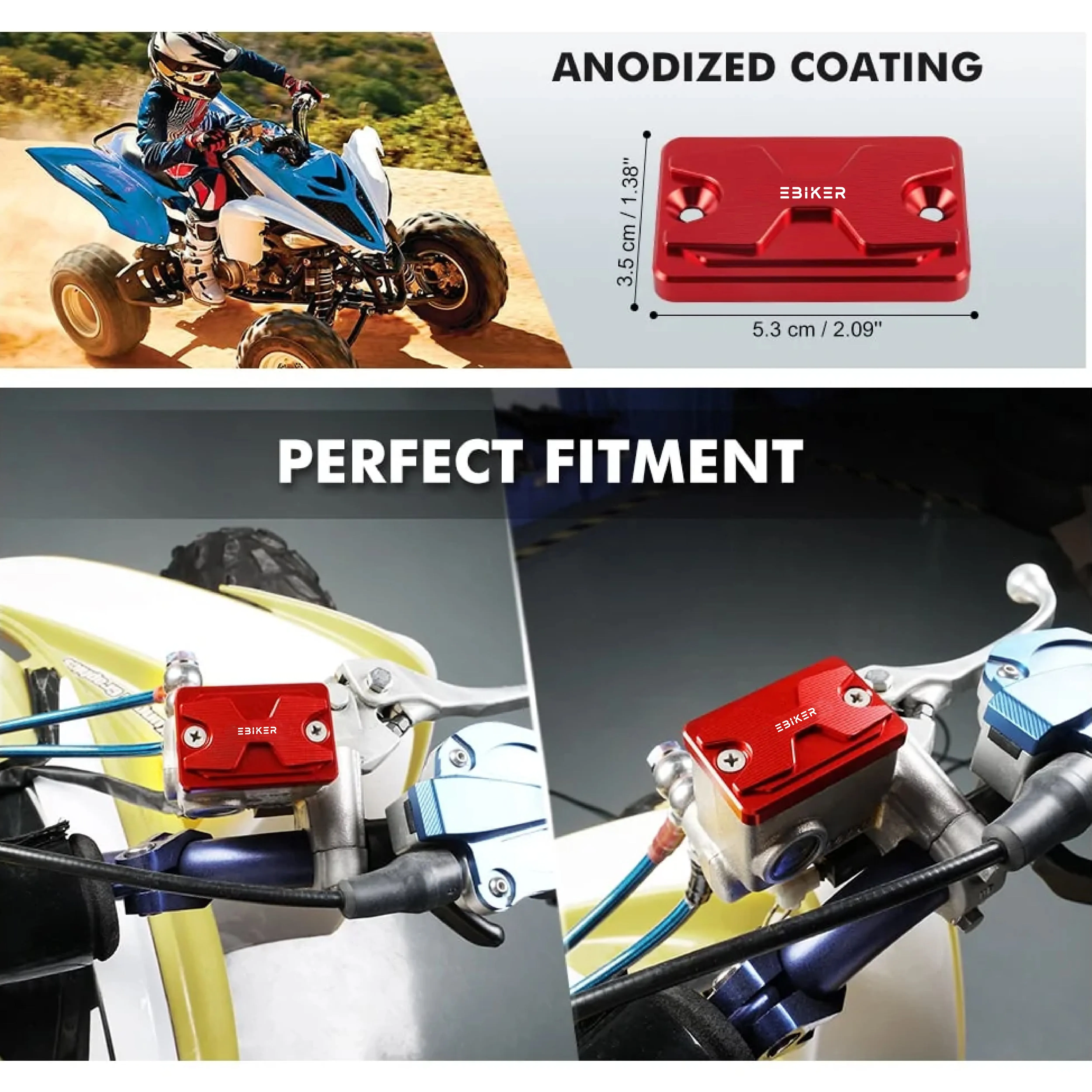 Front Brake Reservoir Fluid Cover For Yamaha Raptor 700R 2014-2021 Red - 890052
