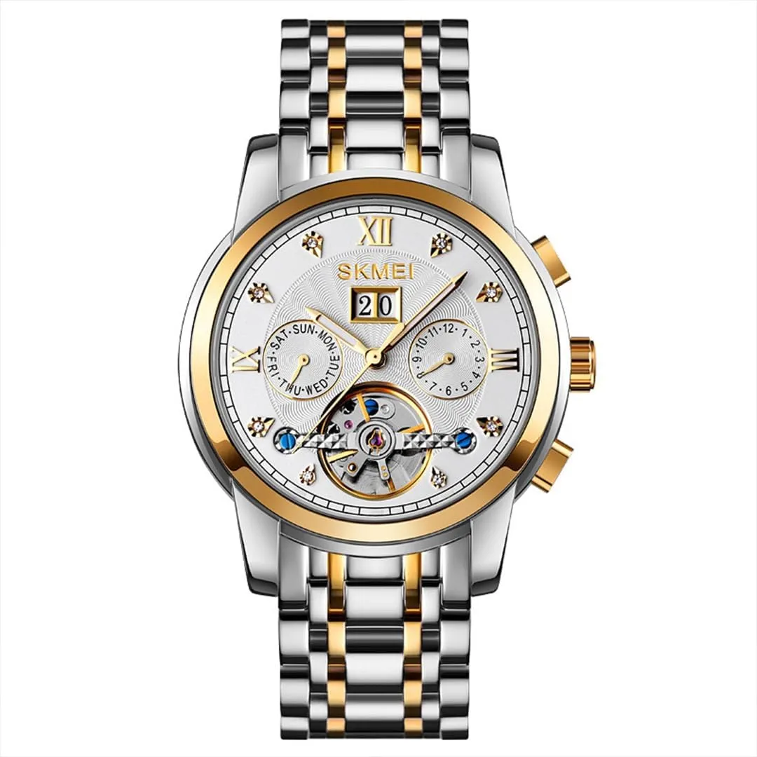 Fully Automatic Mechanical Watch with Tourbillon Hollow Movement, Multifunctional Display of Week, Calendar, Month, Men's Waterproof Luminous Mechanical Watch