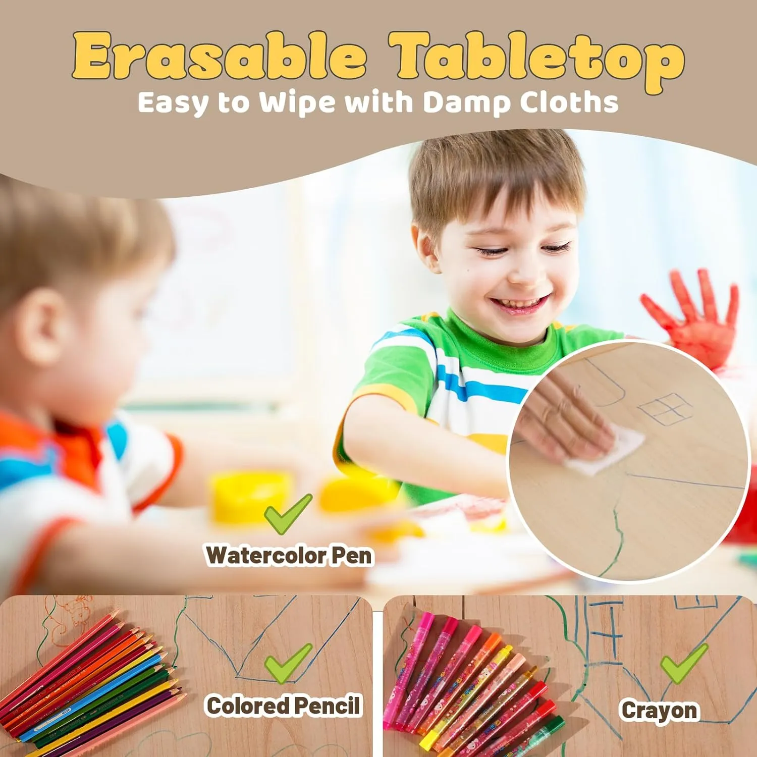 FUNLIO Kids Table and 2 Chairs Set for Ages 3-8, Height Adjustable Toddler Table and Chair Set, Easy to Wipe Arts & Crafts Table, for Classrooms/Daycares/Homes, CPC & CE Approved (3pcs Set) - Gray