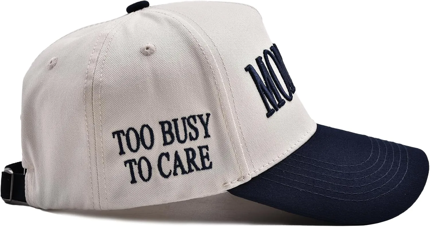 Funny Mommin Hat for Women, Mama Too Busy to Care Truck Hat Gifts Adjustable Washed Cotton Embroidered Mom Baseball Cap