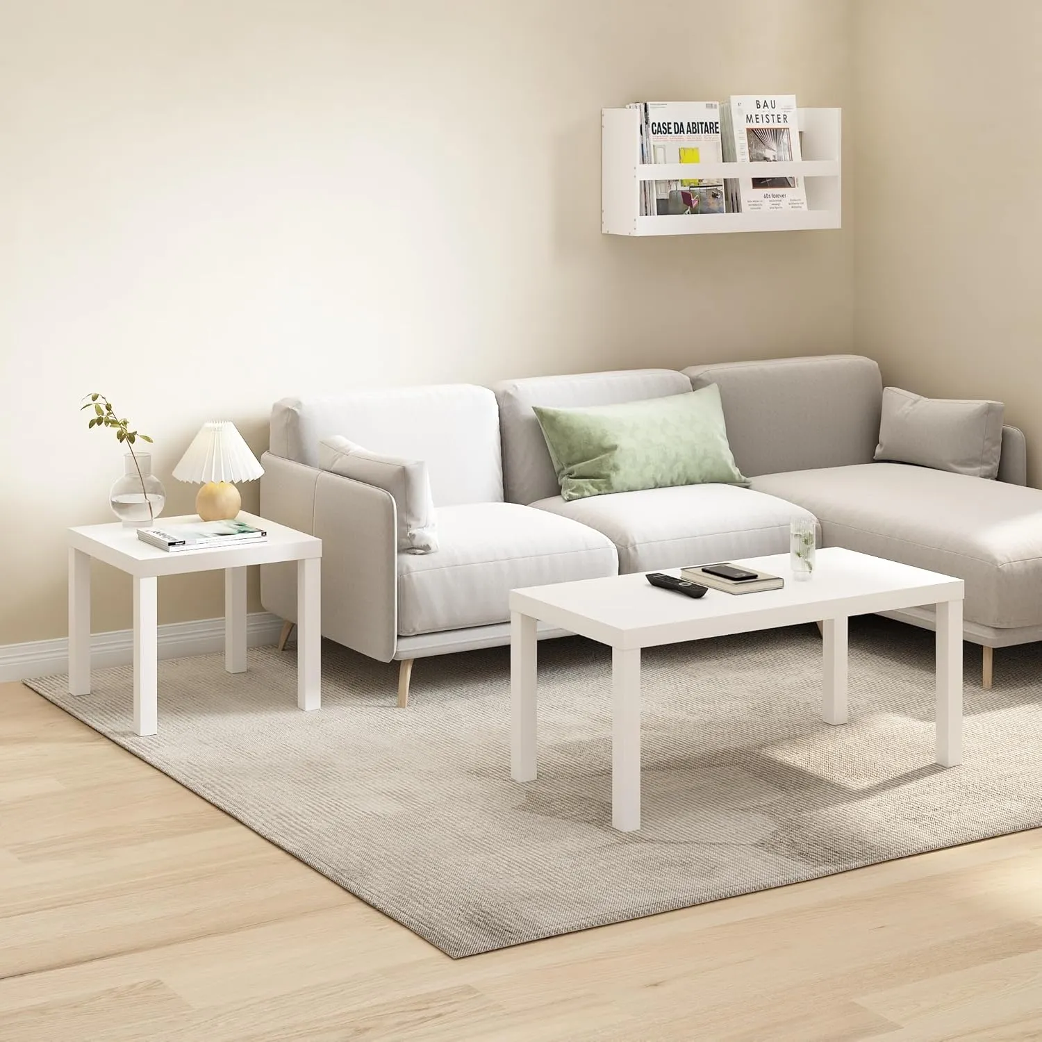 Furinno Classic Simple Coffee Table for Living Room, 38.98 (W) x 17.52 (H) x 18.9 (D) Inches, White