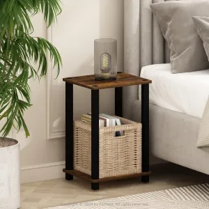 Furinno Simplistic Compact Bedside Table, Nightstand, Amber Pine/Black