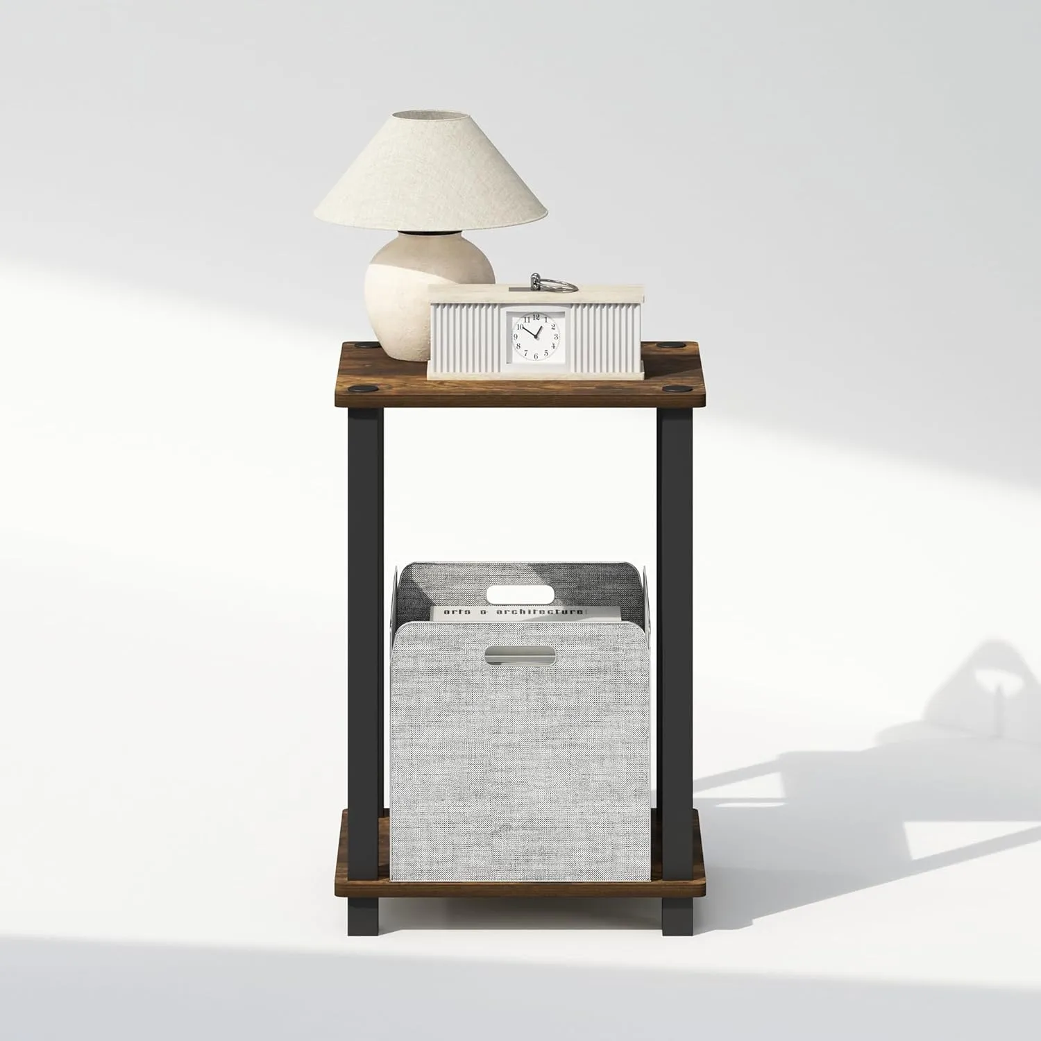 Furinno Simplistic Compact Bedside Table, Nightstand, Amber Pine/Black