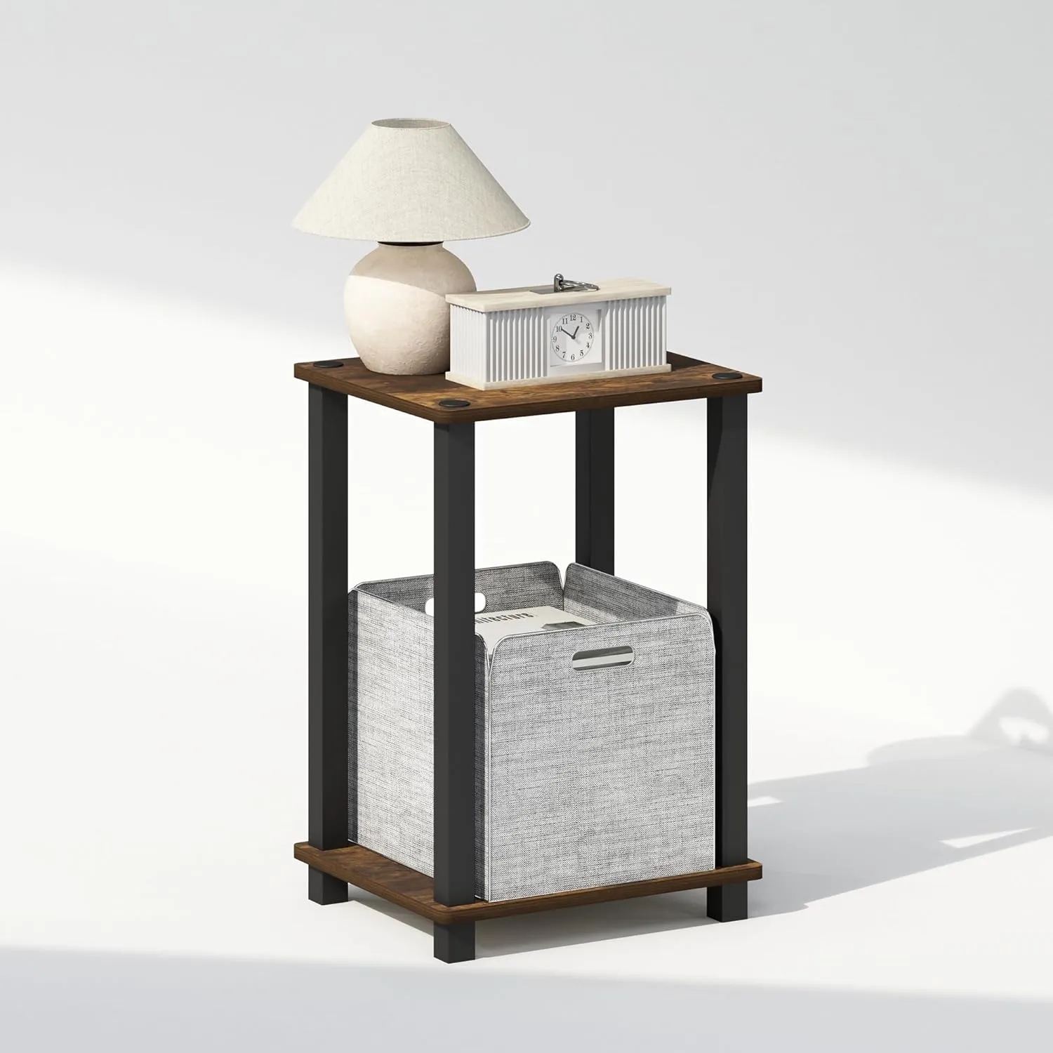 Furinno Simplistic Compact Bedside Table, Nightstand, Amber Pine/Black