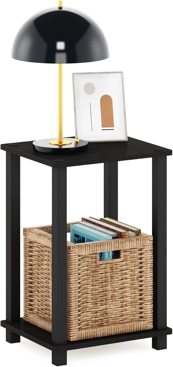 Furinno Simplistic Compact Bedside Table, Nightstand, Black Espresso/Black