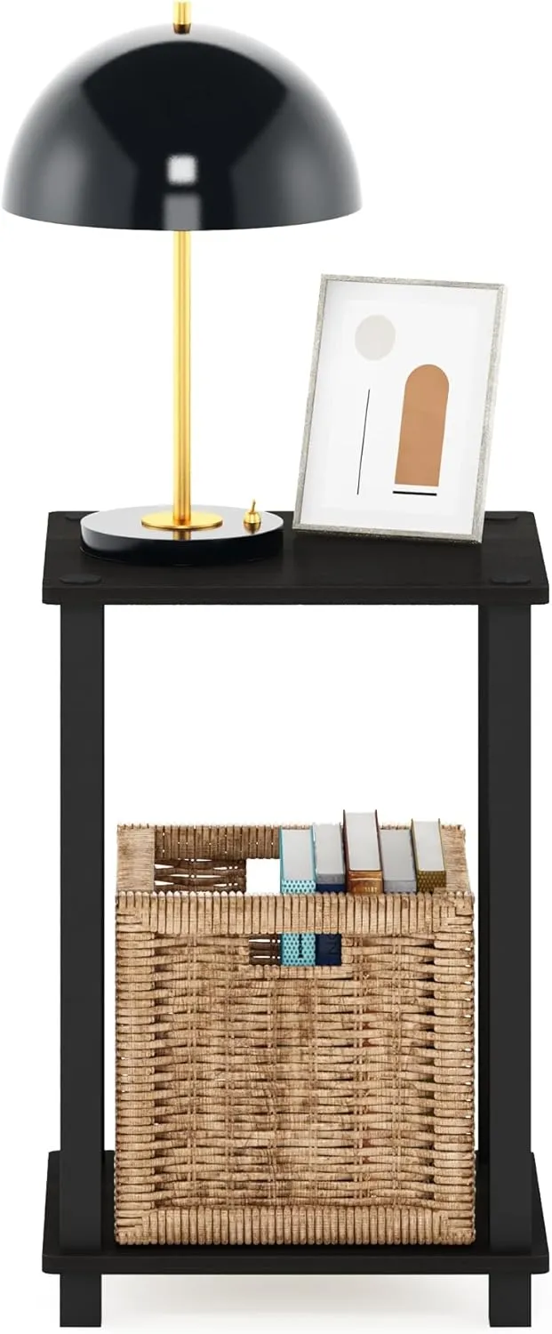 Furinno Simplistic Compact Bedside Table, Nightstand, Black Espresso/Black