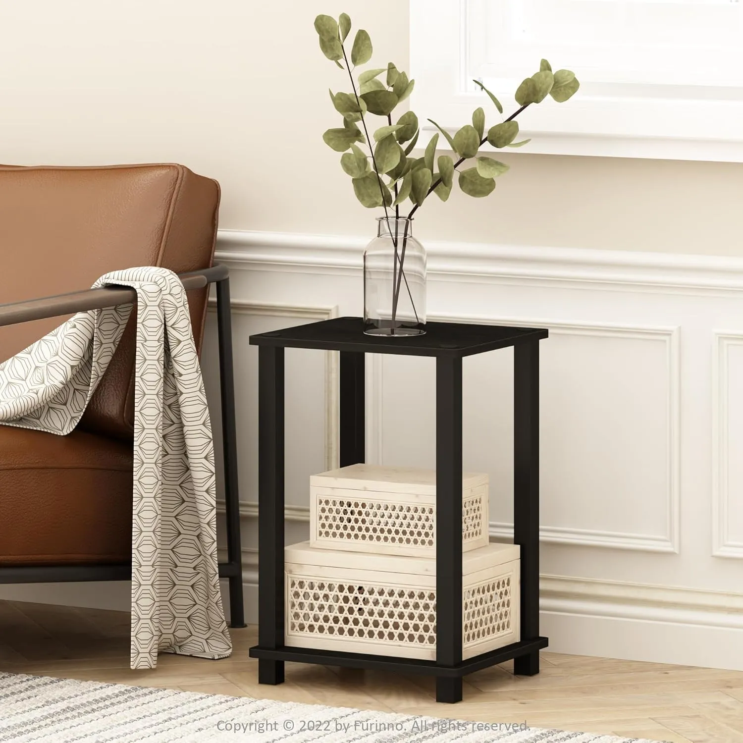 Furinno Simplistic Compact Bedside Table, Nightstand, Black Espresso/Black