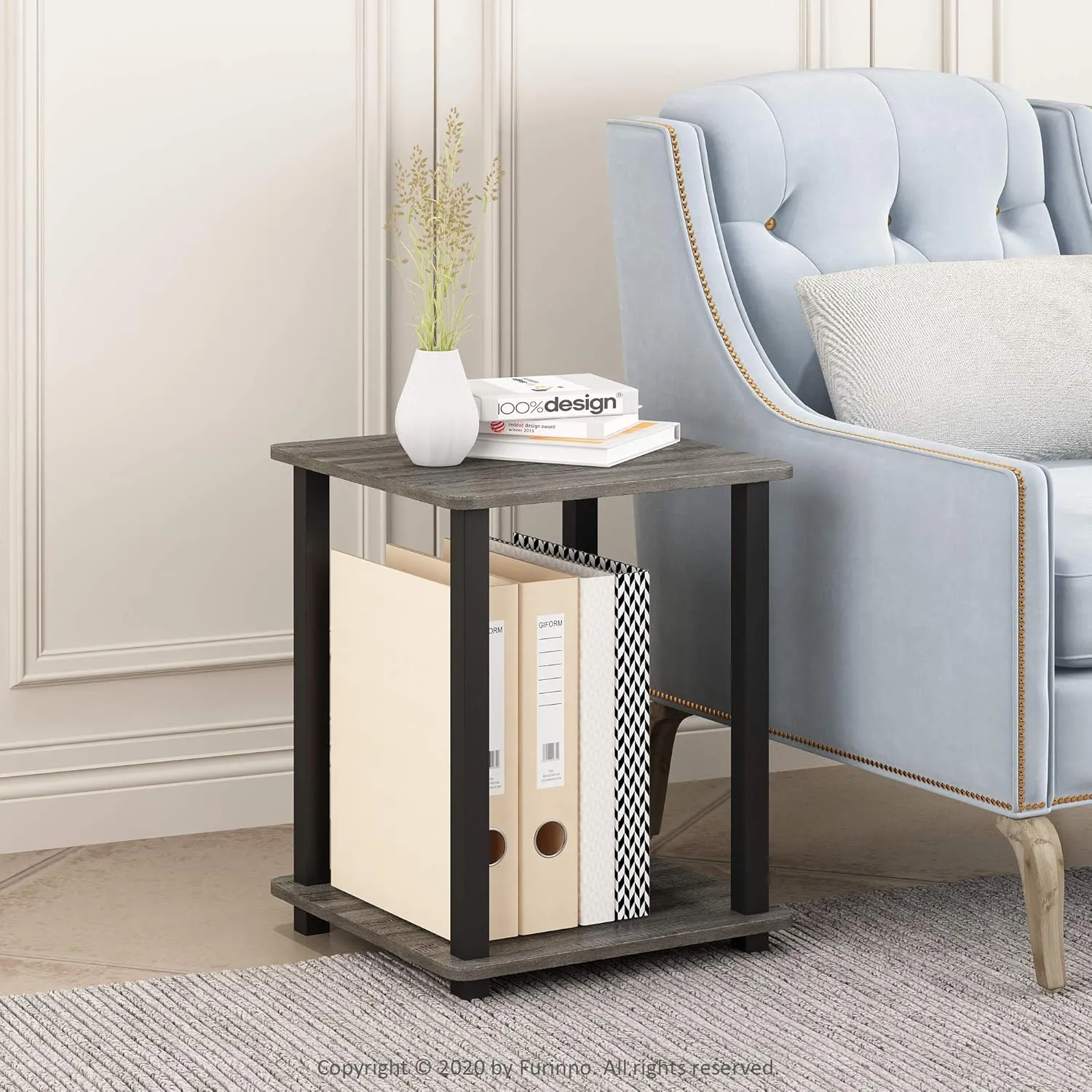 Furinno Simplistic Set of 2 End Table, French Oak Grey/Black