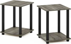 Furinno Simplistic Set of 2 End Table, French Oak Grey/Black