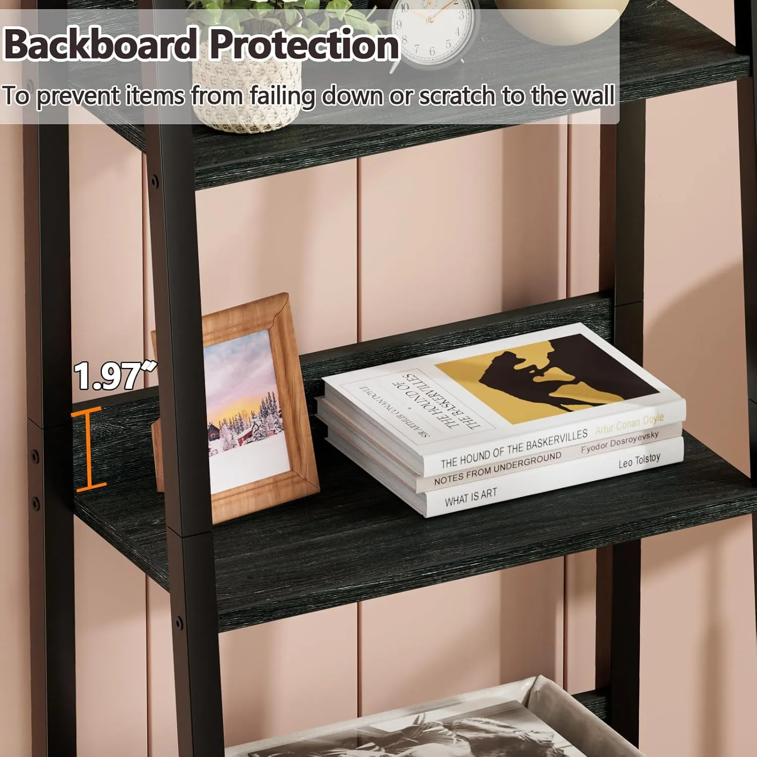 Furologee 5-Tier Ladder Shelf, Narrow Ladder Bookshelf with Drawer, 55.6”Tall Industrial Bookcase Storage Rack Organizer, Freestanding Storage Shelve for Living Room, Home Office, Bedroom, Black Oak