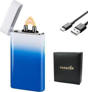 GADATOP Electric Lighter Rechargeable Lighter Arc Plasma Lighter Flameless Lighter Outdoor Windproof Lighter Colorful Gradient Lighter with Rhythmic Flashing Battery Indicator (White-Blue Gradient)