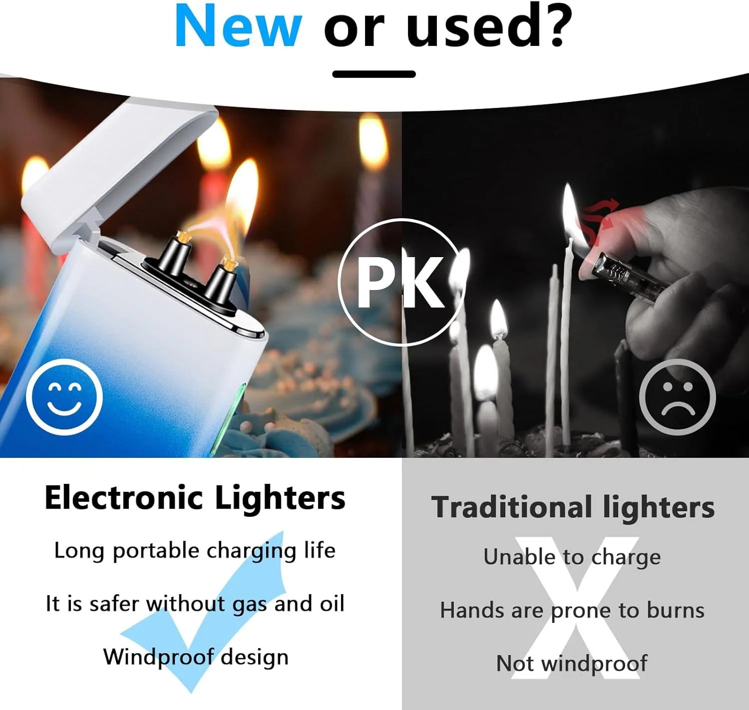 GADATOP Electric Lighter Rechargeable Lighter Arc Plasma Lighter Flameless Lighter Outdoor Windproof Lighter Colorful Gradient Lighter with Rhythmic Flashing Battery Indicator (White-Blue Gradient)