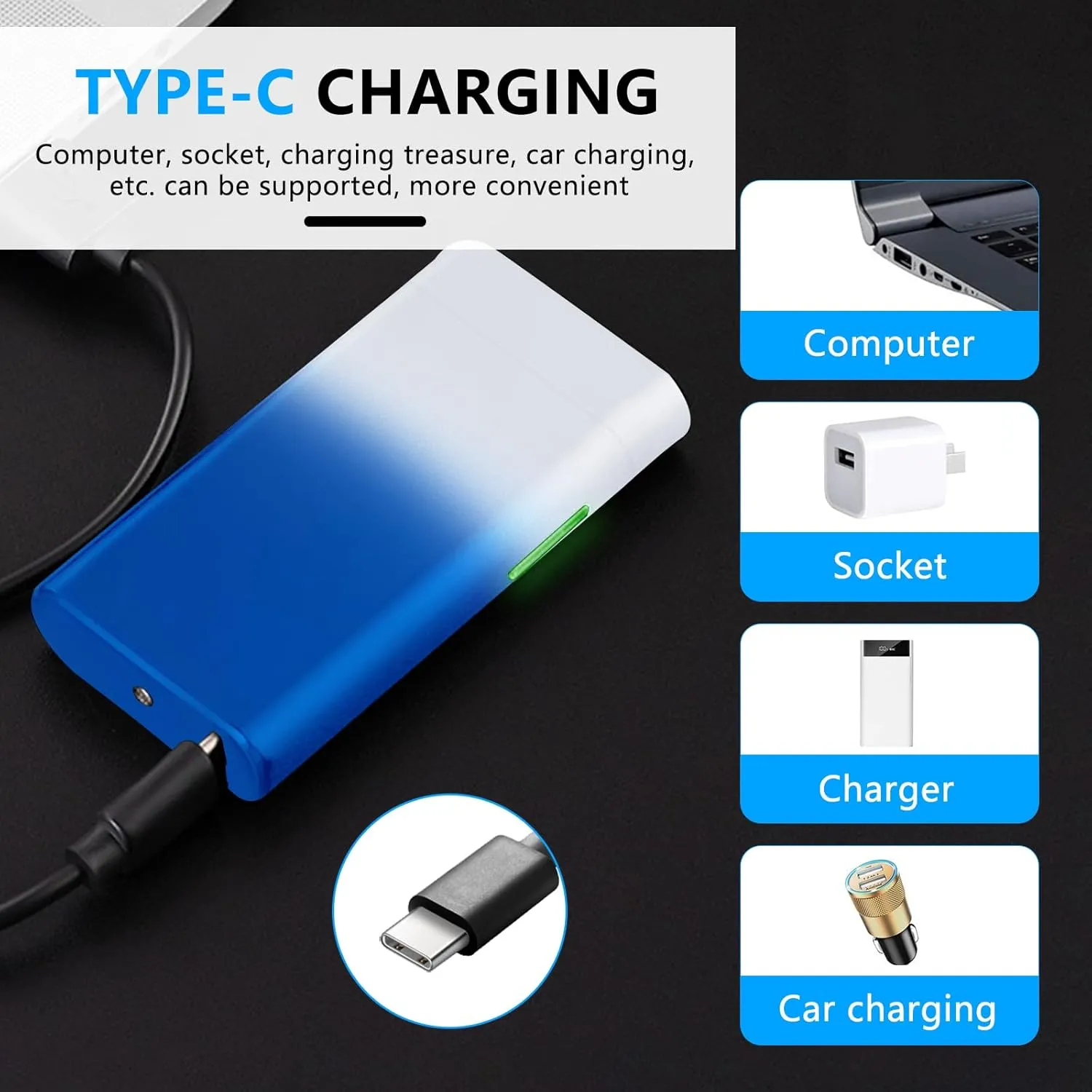 GADATOP Electric Lighter Rechargeable Lighter Arc Plasma Lighter Flameless Lighter Outdoor Windproof Lighter Colorful Gradient Lighter with Rhythmic Flashing Battery Indicator (White-Blue Gradient)
