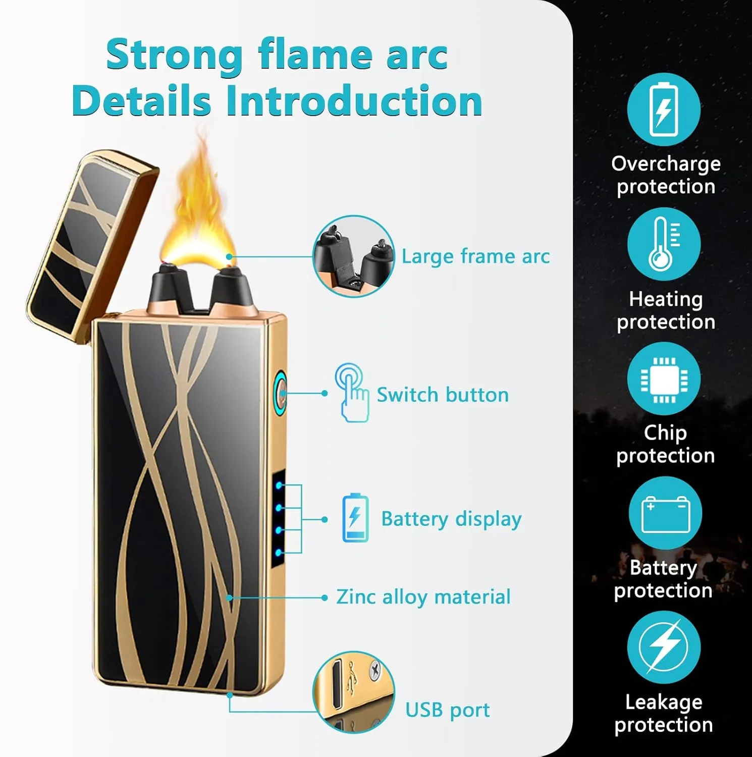 GADATOP Electric Lighters Arc Plasma Lighter USB Rechargeable Lighter Windproof Flameless Lighters with High Power Battery for Candle, Incense, Fireworks (Streamline