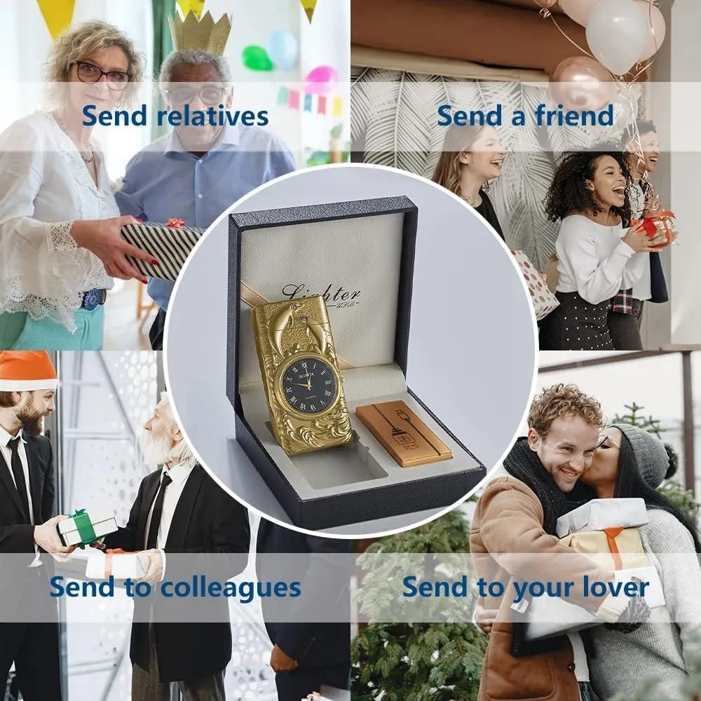 GADATOP Plasma Lighters Rechargeable Vintage Cool Design LED Light 3D Dolphin Clock Electric Lighters Rechargeable Outdoor Adventure Gear (Champagne Gold)