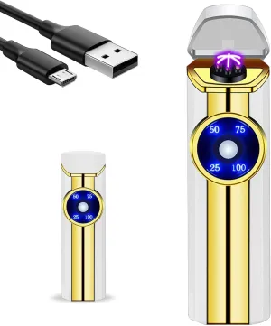 GADATOP Windproof Outdoor, Triple-Arcs Electric Lighter, Rechargeable USB Flameless Plasma Lighter with Battery Indicator (White)