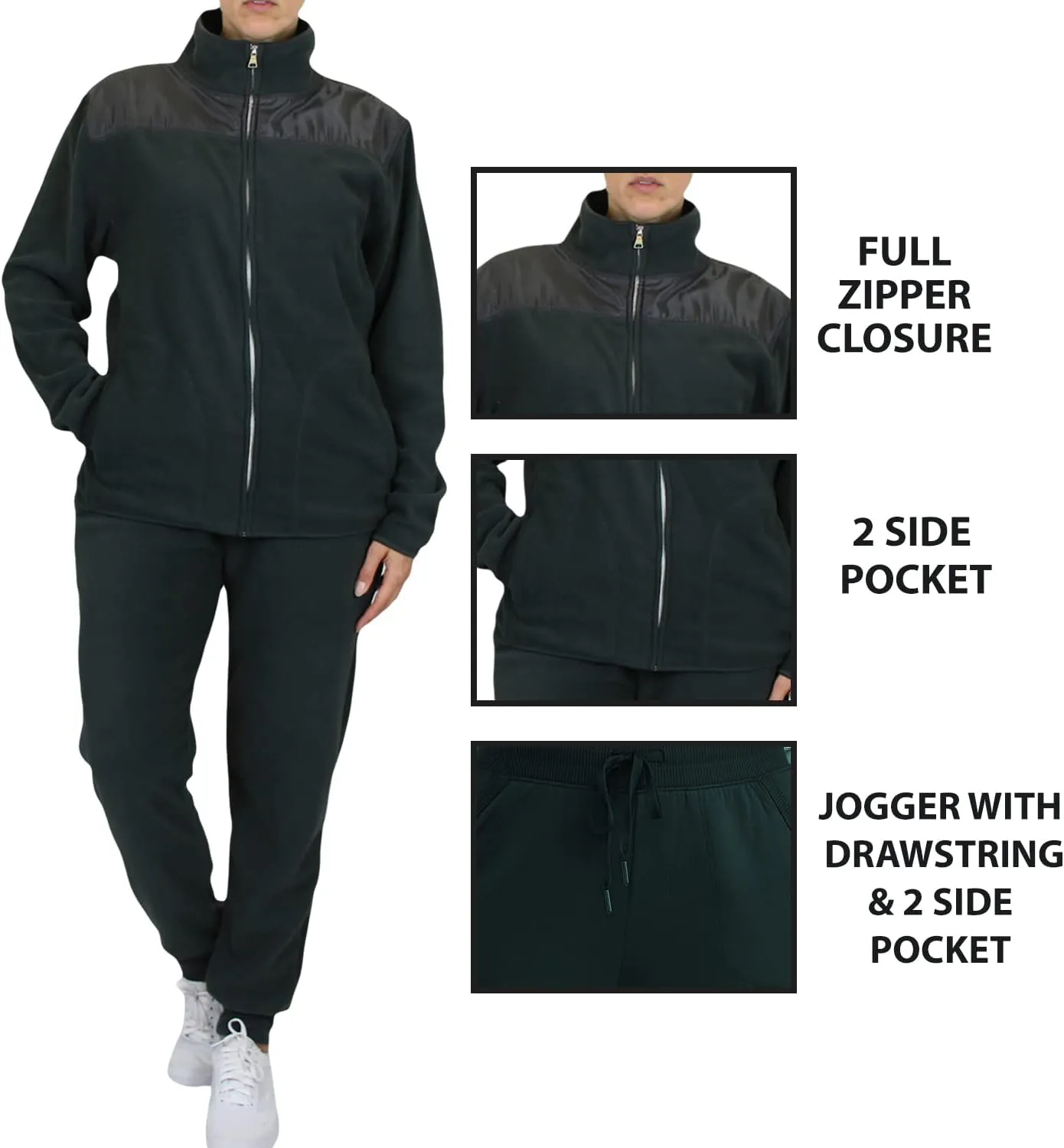 Galaxy by Harvic Women's Polar Fleece Jacket & Joggers Pant Set with pocket for Jogging, Sports