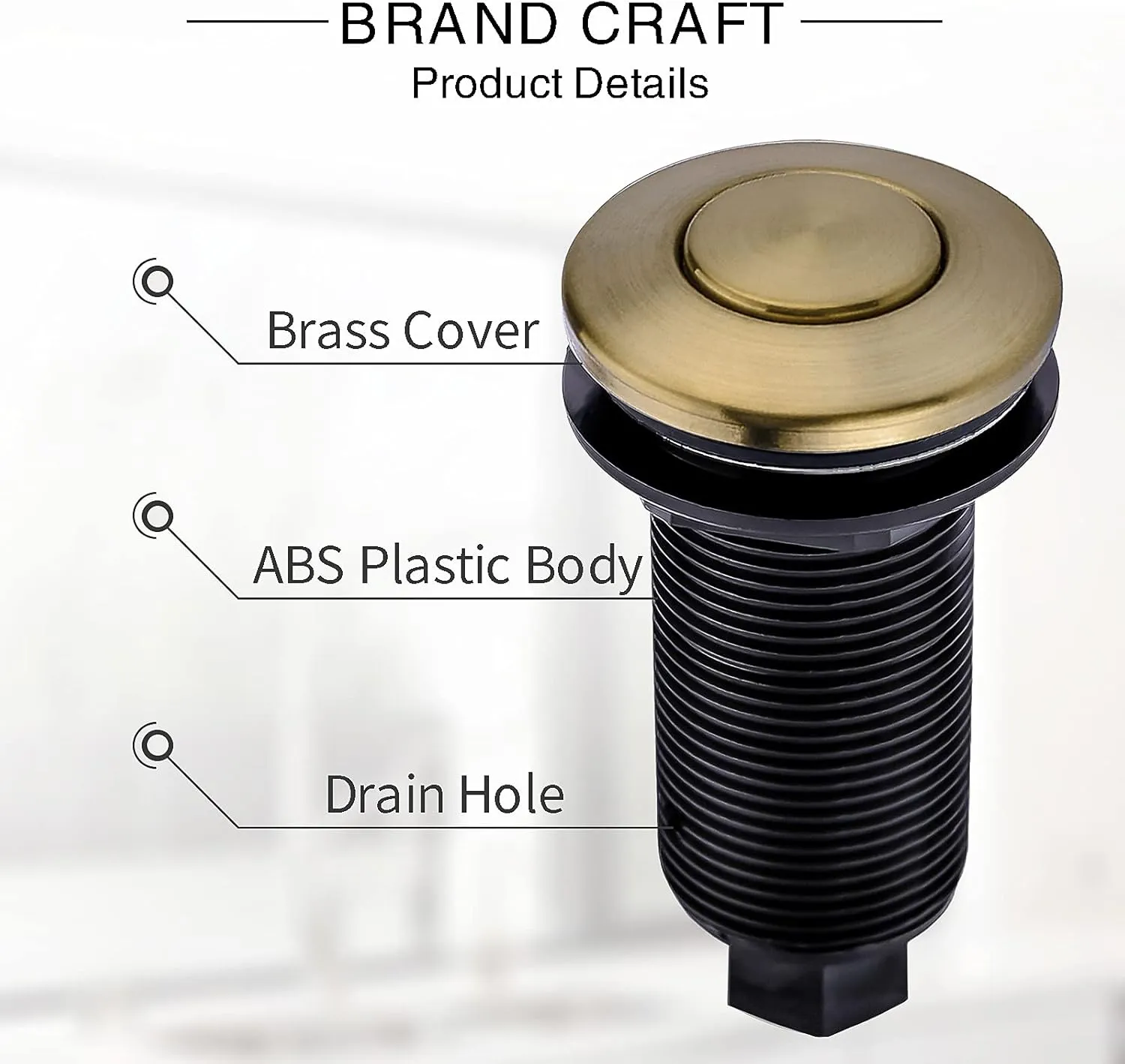 Garbage Disposal Air Switch Kit with with Long Button, Champagne Bronze (Brass Cover)