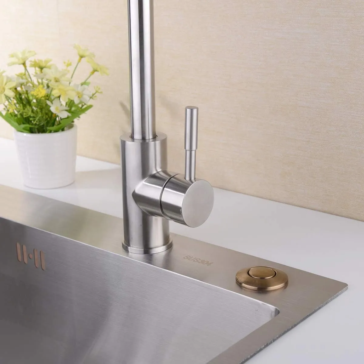 Garbage Disposal Air Switch Kit with with Long Button, Champagne Bronze (Brass Cover)