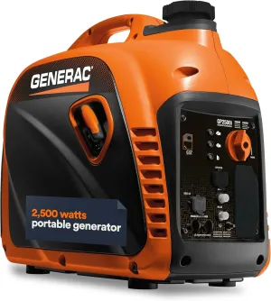 Generac 8250 GP2500i 2,500-Watt Gas Powered Portable Inverter Generator - Compact and Lightweight Design with Parallel Capability - Produces Clean, Stable Power - CARB Compliant - Orange/Black