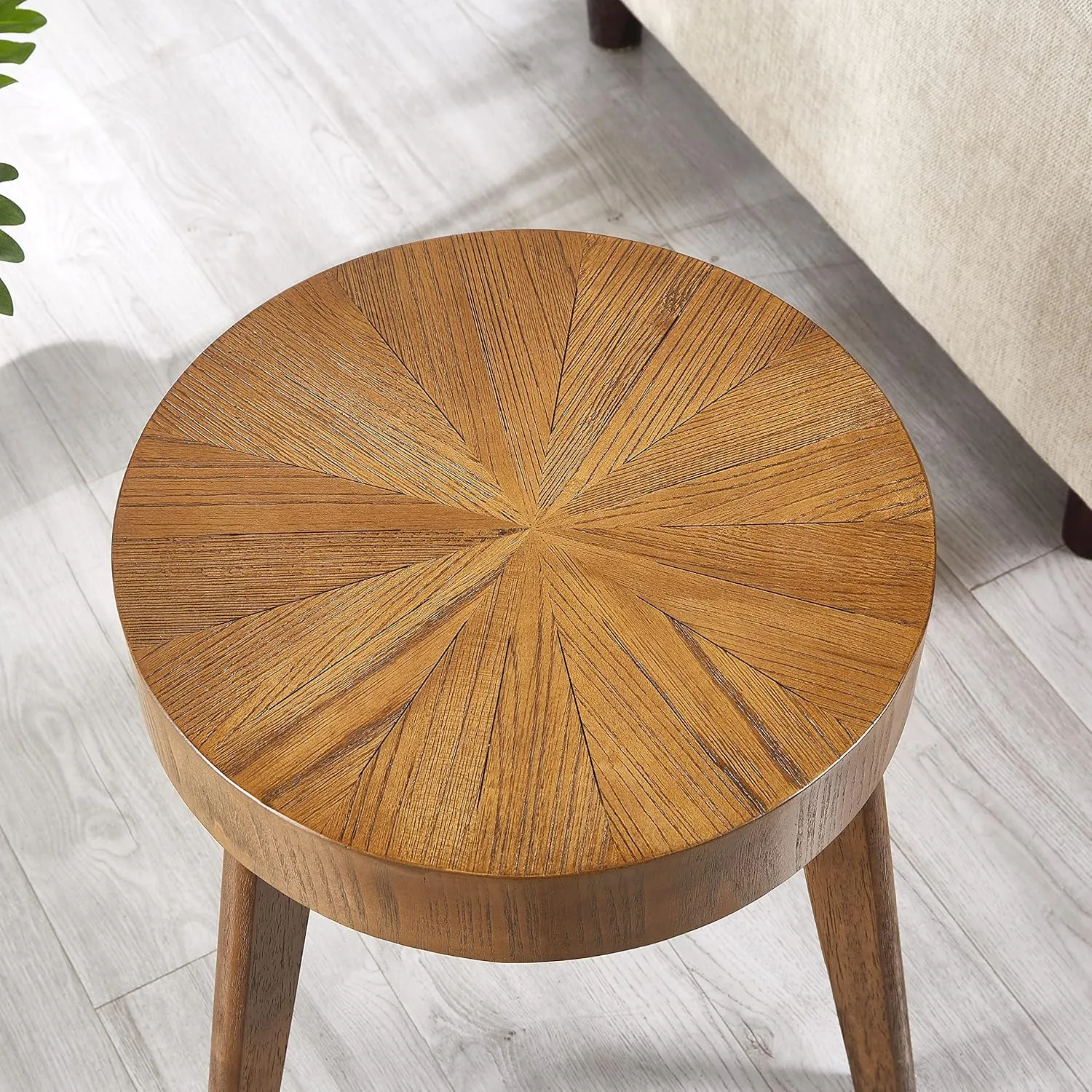 Gexpusm Round Wood End Tables for Living Room, Farmhouse Circle Side Table, Mid-Century Rustic Wooden Bedside Table Nightstand for Apartment, Easy Assembly (Only End Table, 16" Dx16 Wx18 H)