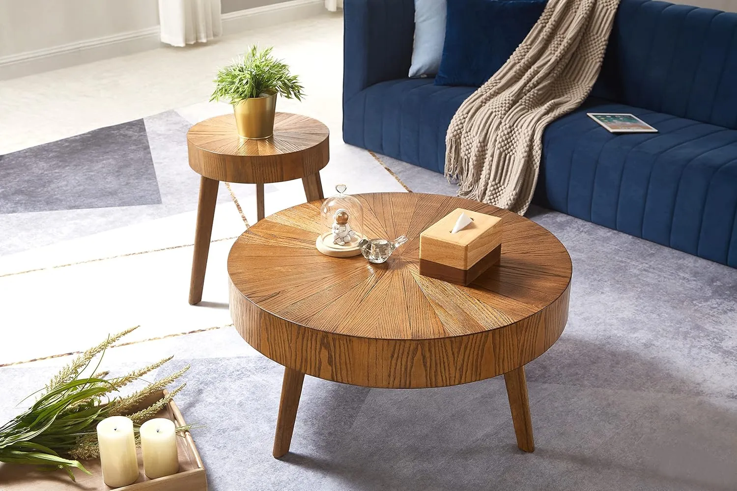 Gexpusm Round Wood End Tables for Living Room, Farmhouse Circle Side Table, Mid-Century Rustic Wooden Bedside Table Nightstand for Apartment, Easy Assembly (Only End Table, 16" Dx16 Wx18 H)