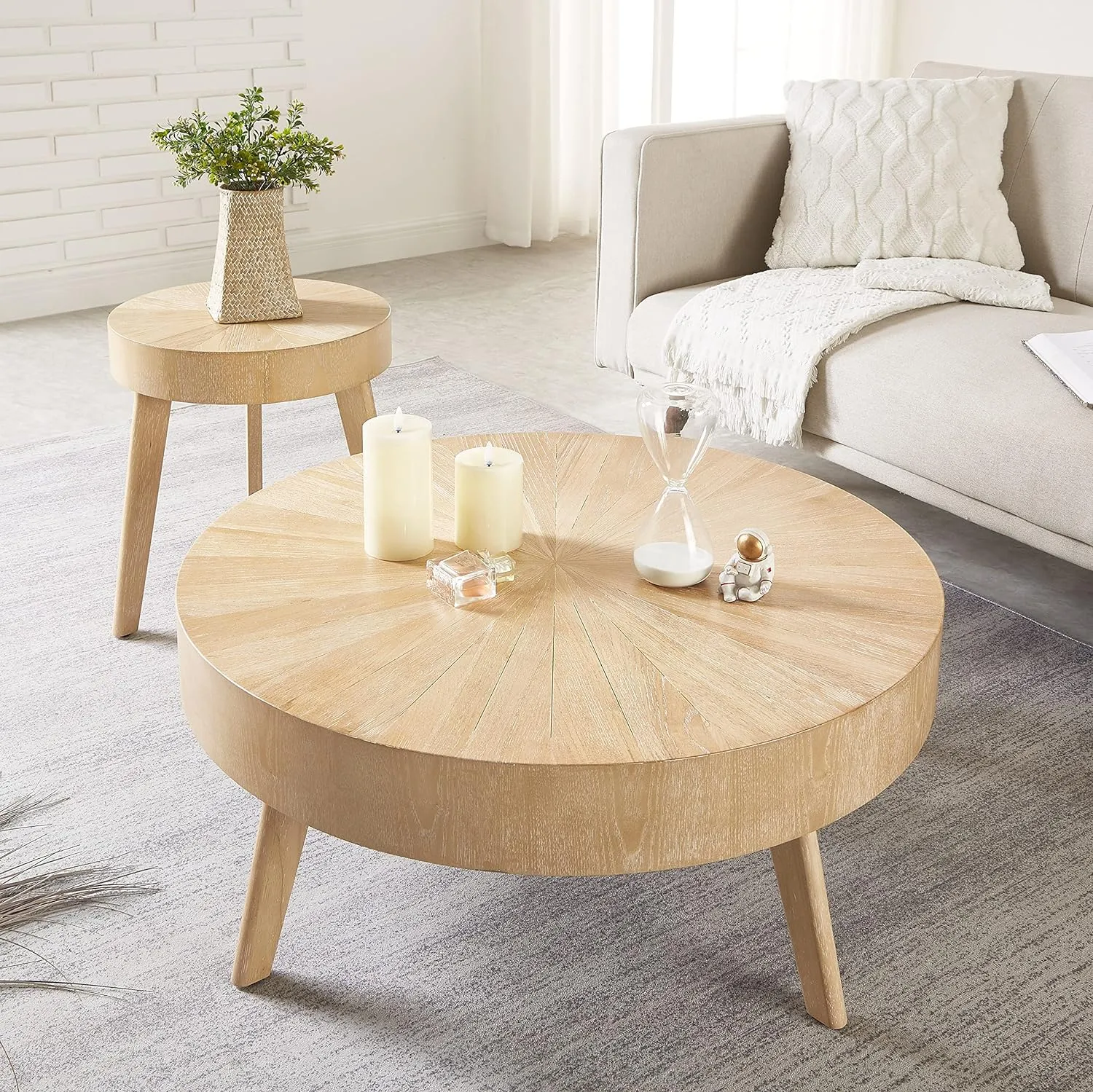 Gexpusm Round Wood End Tables for Living Room, Farmhouse Circle Side Table, Rustic Mid-Century Wooden Nightstand Bedside Table for Apartment, Easy Assembly (Only End Table, 16" Dx16 Wx18 H)