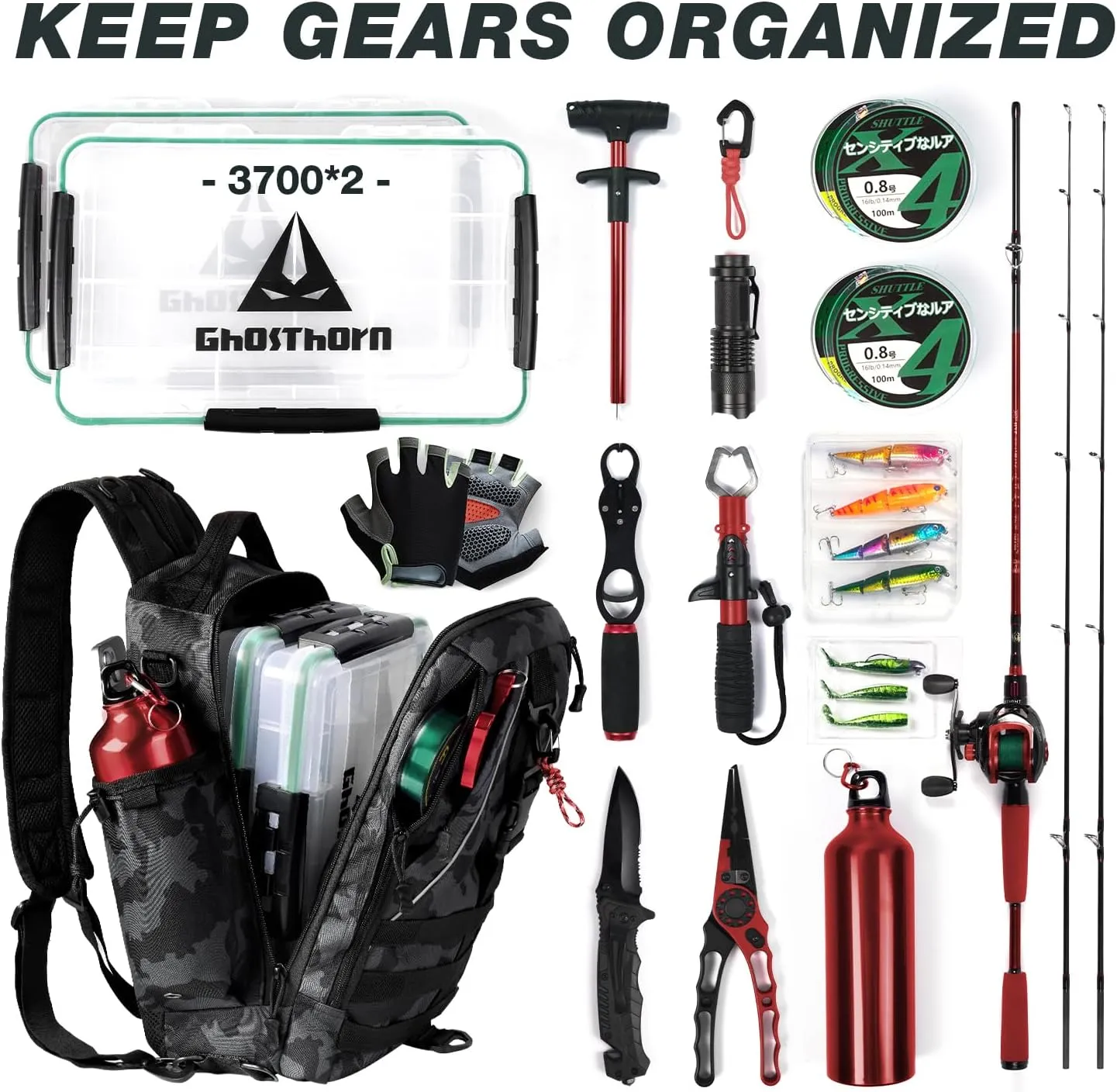 Ghosthorn Fishing Backpack with Rod Holder - Tackle Sling Bag - Fly Fishing Gifts for Men and Women