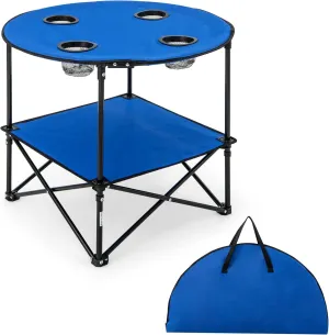 Giantex Folding Camping Table, 2-Tier Portable Picnic Table w/Carrying Bag, 4 Cup Holders, Waterproof Beach Table, Lightweight Outdoor Folding Table for BBQ, Sports Event, Travel, Picnic, Camping