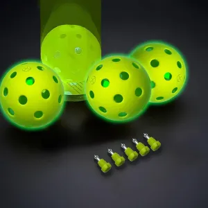 Glow in The Dark Pickleballs with LED Light Batteries - Official Size for Indoor and Outdoor Play - Bright for Day and Night Fun - Waterproof and Durable, 4-Pack with 5 Extra Batteries