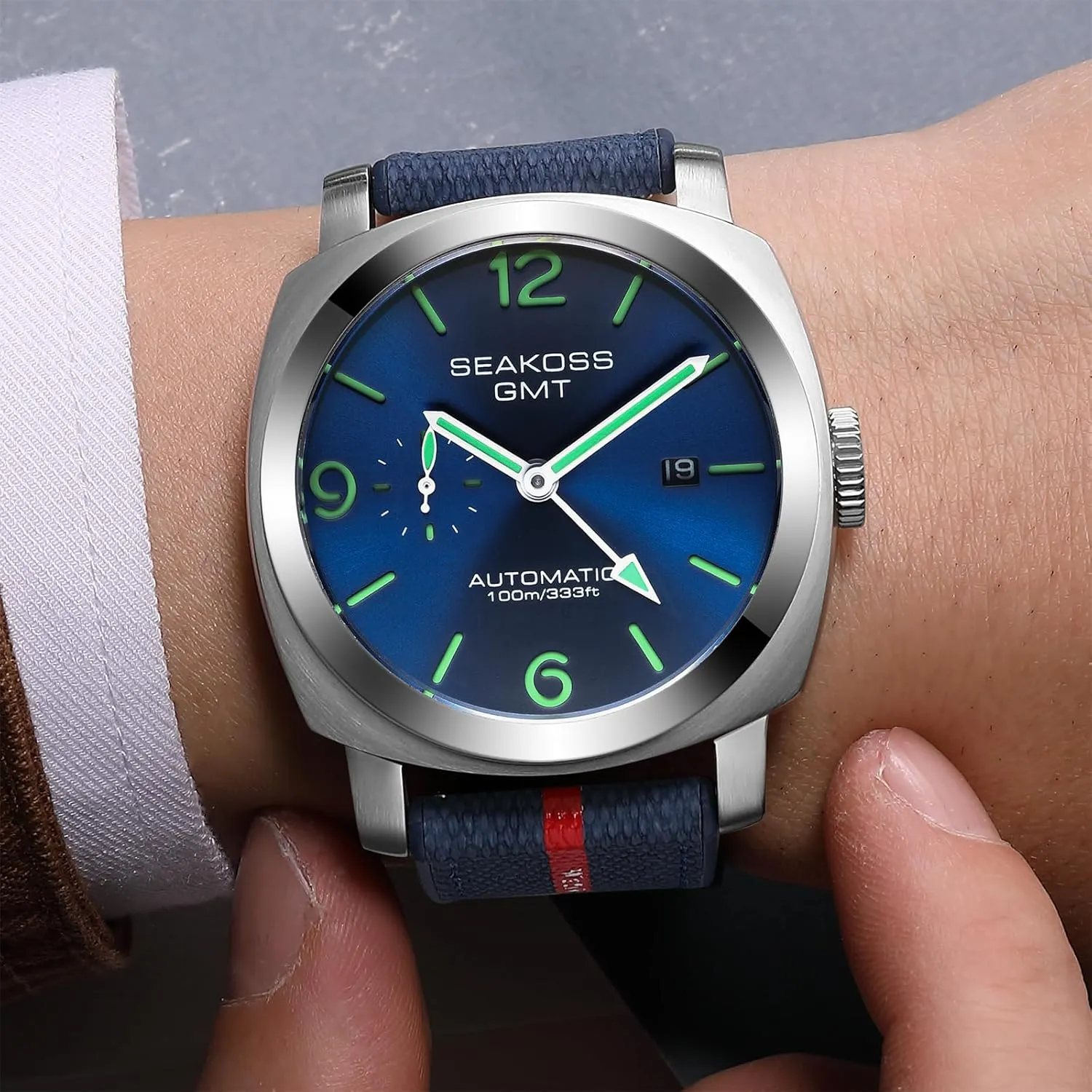 GMT Watches for Men Automatic 45MM Date 10ATM Waterproof Seagull ST2557 Movement Luminous Stainless Steel Sapphire Glass Mechanical Wristwatches S8441