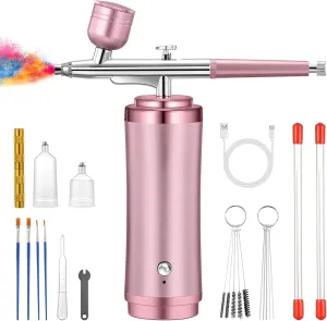 Gocheer Airbrush Kit with Compressor - 48PSI Rechargeable Cordless Non-Clogging Air Brush Set with 0.2/0.3/0.5mm Nozzles for Nail Art,Makeup,Cake Decoration,Model Painting,Barber etc.