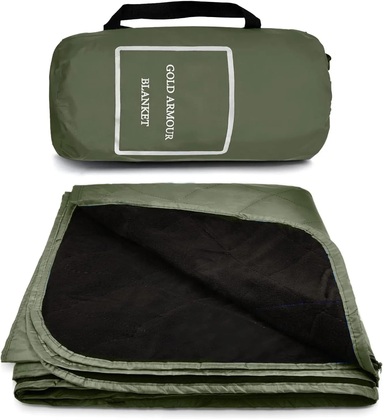 Gold Armour Camping Blanket - Large Stadium Blanket for Cold Weather, Camping Blanket and Throws, Packable Waterproof Windproof, Premium Blanket for Beach, Picnic, Camping, Stadium (OD Green)