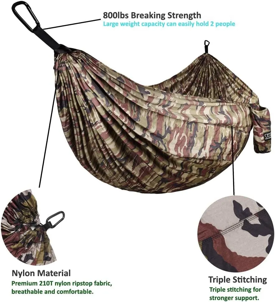 Gold Armour Camping Hammock - XL Double Hammock Portable Hammock Camping Accessories Gear for Outdoor Indoor with Tree Straps, USA Based Brand (Camouflage II)