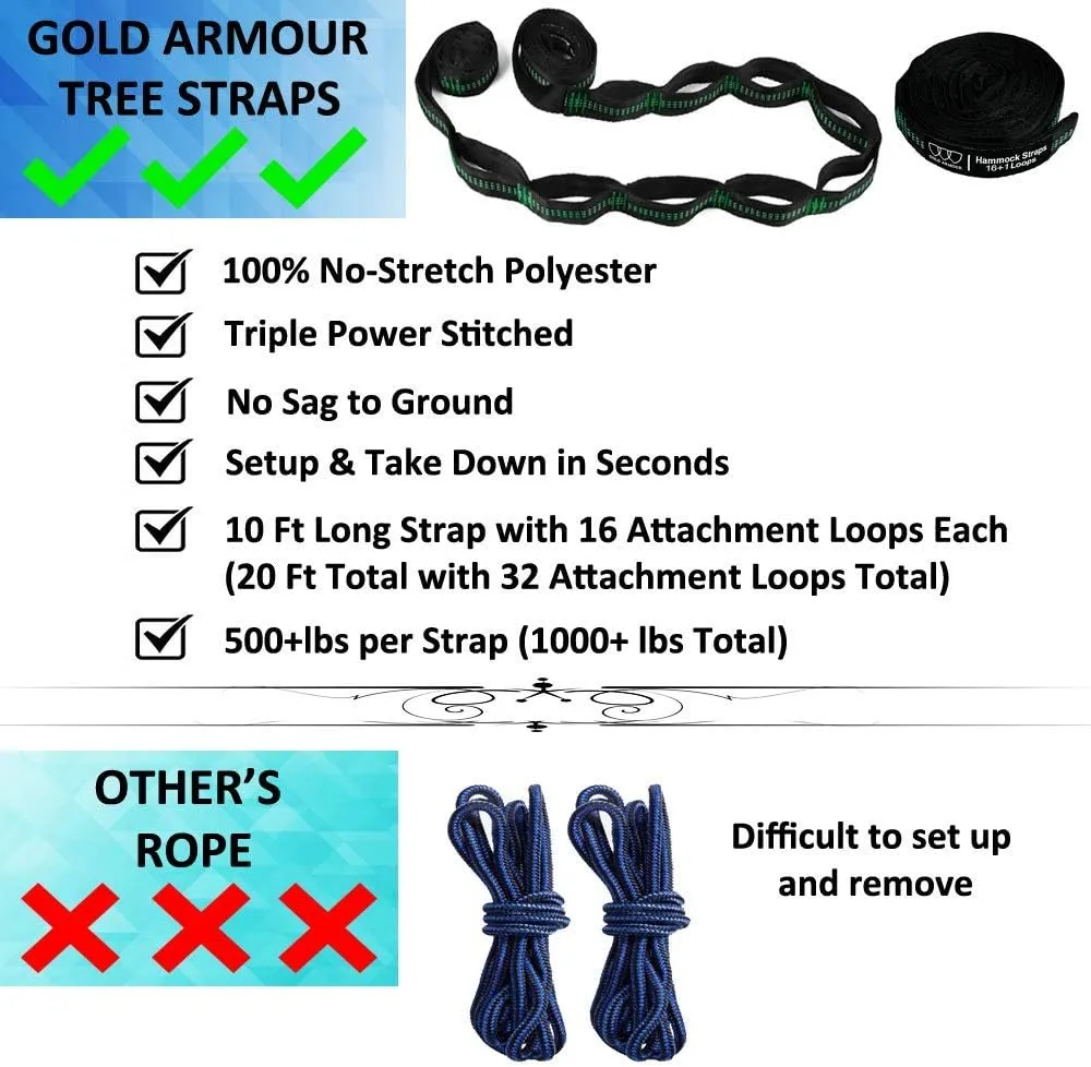 Gold Armour Camping Hammock - XL Double Hammock Portable Hammock Camping Accessories Gear for Outdoor Indoor with Tree Straps, USA Based Brand (Camouflage II)