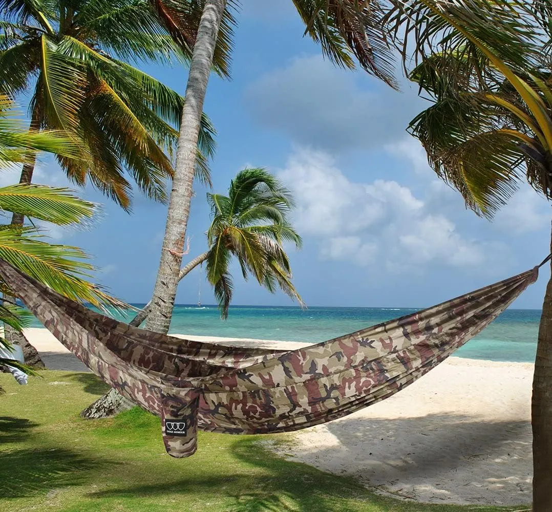 Gold Armour Camping Hammock - XL Double Hammock Portable Hammock Camping Accessories Gear for Outdoor Indoor with Tree Straps, USA Based Brand (Camouflage II)