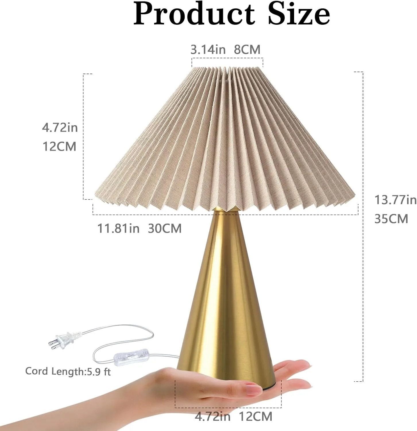 Gold Small Table Lamp, Cute Table Lamp, Pleated Table Lamp,Brass Gold Bedroom Lamps for Nightstand, Small Scalloped Lamp Shade Table Lamps for Small Spaces for Bedroom,Living Room