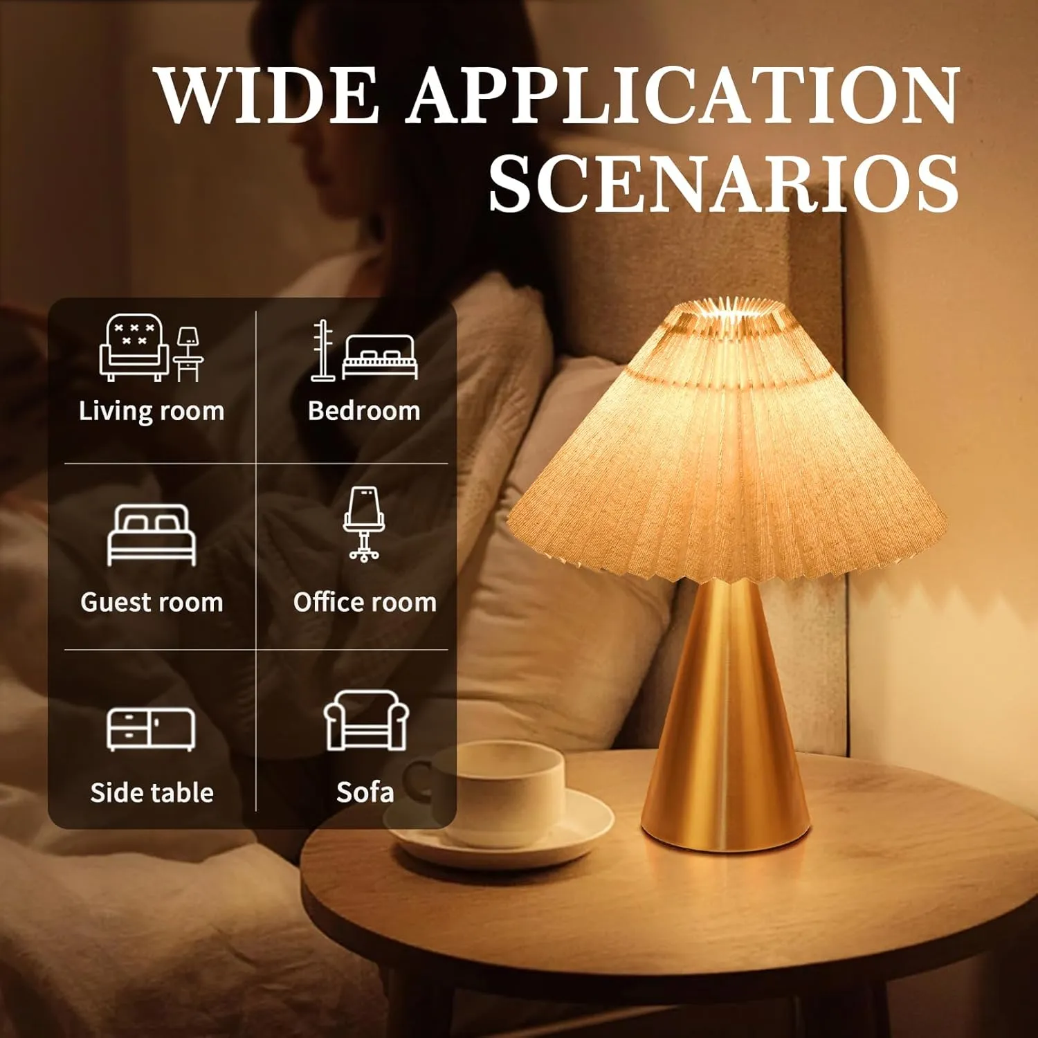 Gold Small Table Lamp, Cute Table Lamp, Pleated Table Lamp,Brass Gold Bedroom Lamps for Nightstand, Small Scalloped Lamp Shade Table Lamps for Small Spaces for Bedroom,Living Room