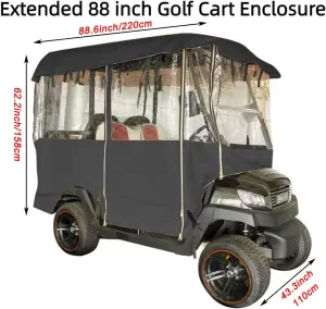 Golf Cart Enclosure 4 Passengers 88''Length Extended Golf Car Cover Heavy Duty Golf Cart Rain Cover