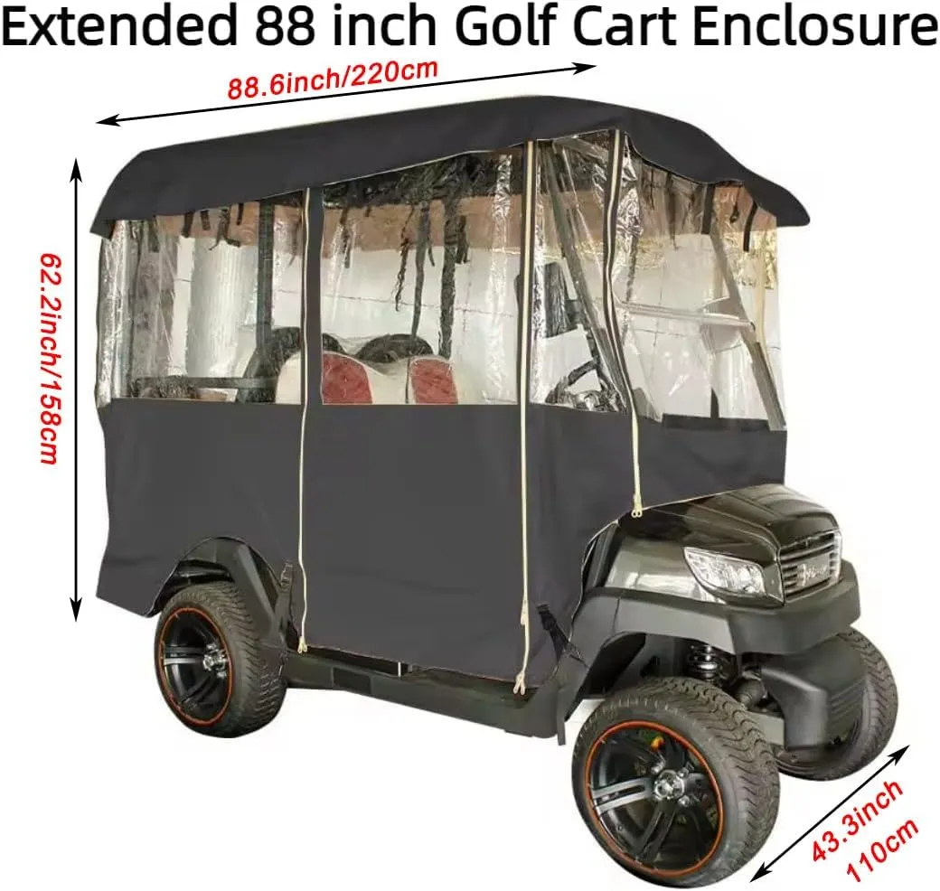 Golf Cart Enclosure 4 Passengers 88''Length Extended Golf Car Cover Heavy Duty Golf Cart Rain Cover