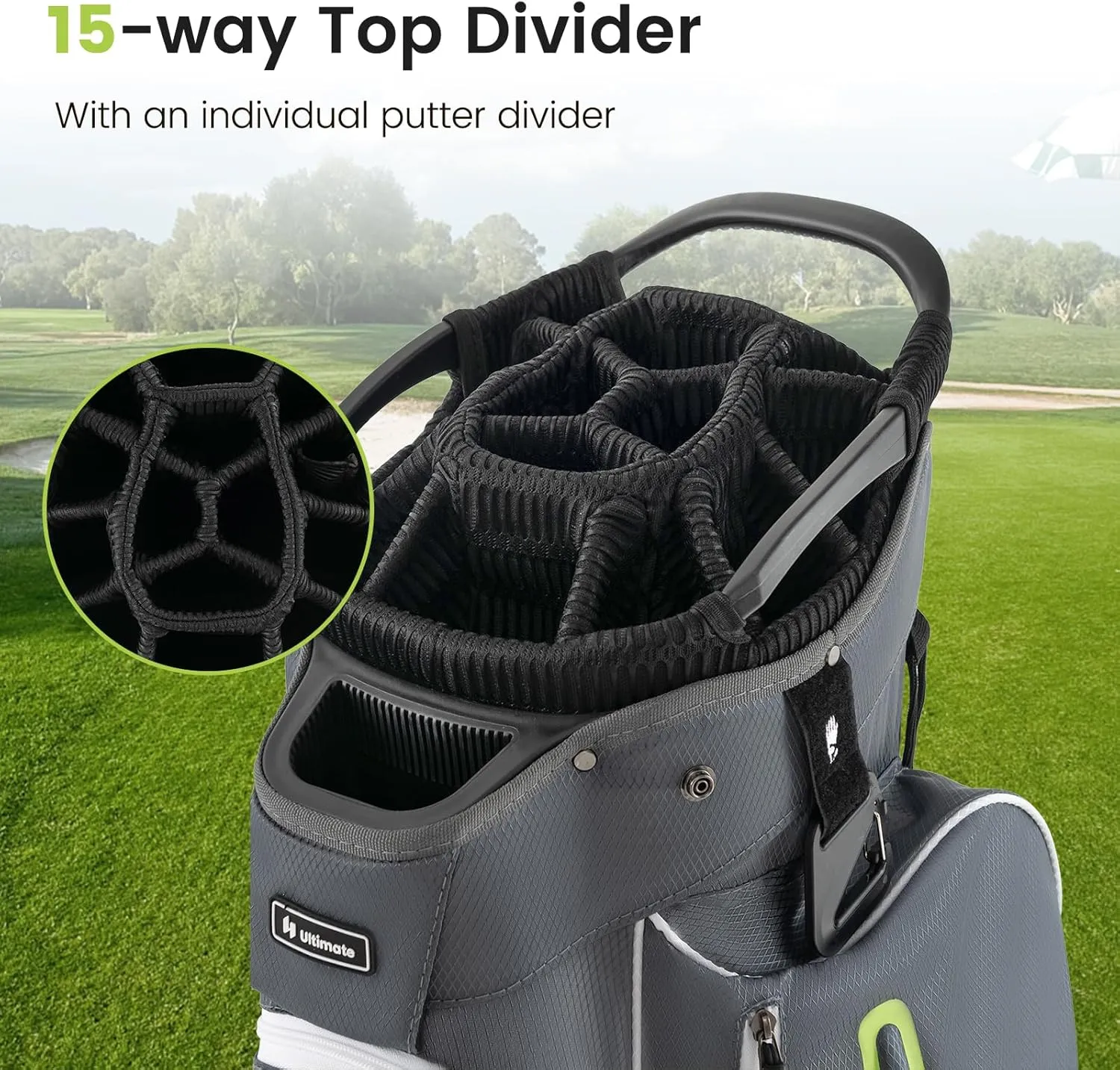 Goplus Golf Cart Bag with 15-Way Top Dividers, Golf Club Bag with 7 Zippered Pockets, Cooler Bag, Rain Hood, Umbrella Holder, Shoulder Strap, Lightweight Golf Bag for Men Women